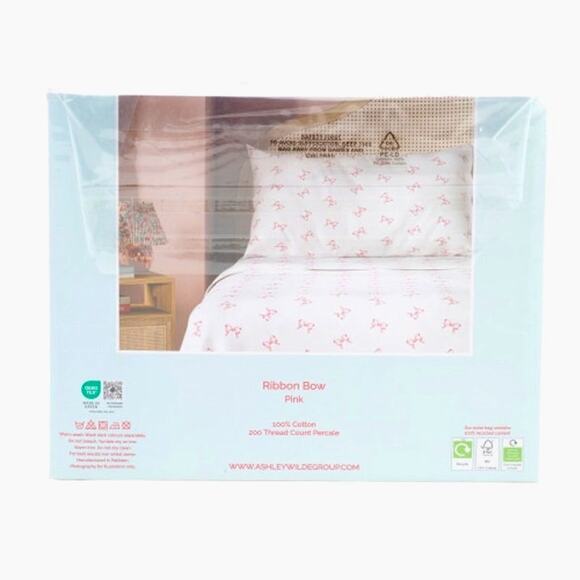 Cath Kidston 4pc KING Sheet Set Hot Pink Ribbons & Bows 100% Cotton White New - Picture 3 of 12